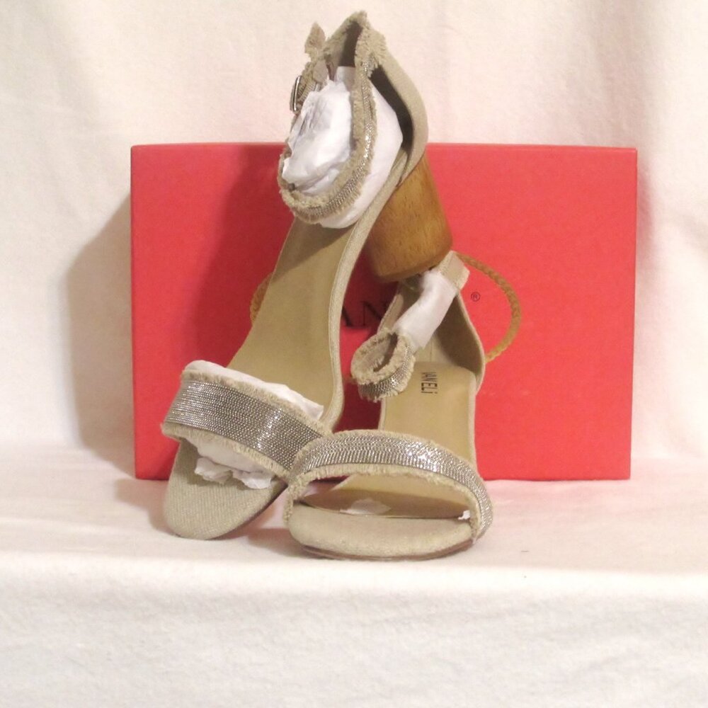 NEW Ladies VANELI Khaki Canvas Silver Accent Sandal Heels Shoes 11 M Orig $175